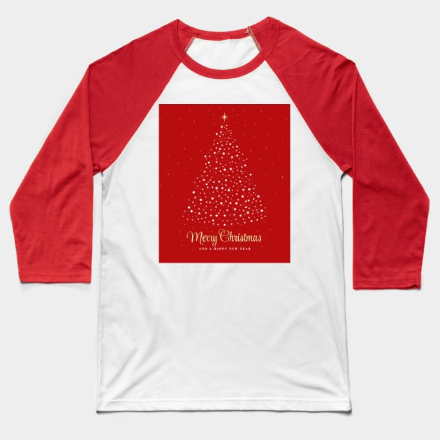 Merry Christmas and a Happy New Year. Minimalistic Christmas tree illustration. High quality Christmas red white and gold starry illustration in minimalist style. Baseball T-Shirt by ChrisiMM